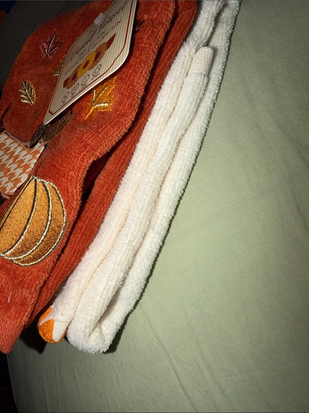 2 Autumn Cozy Fall Kitchen/Bath Towels - White & Rust Fall Colors!